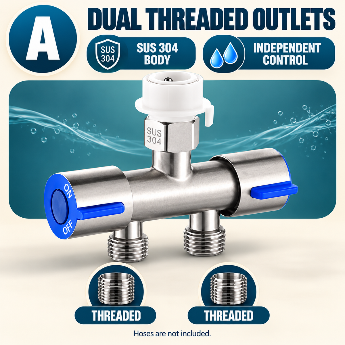 🚿 SUS 304 Dual-Control Faucet Splitter – 2-Way Hose & Washing Machine Adapter - image 8
