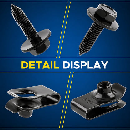 ⚙️ 40PCS 1/4'' Body Bolts & U-Nut Clips Kit, Universal Automotive Fender Bumper Splash Shield Fastener Retainer Set - image 6