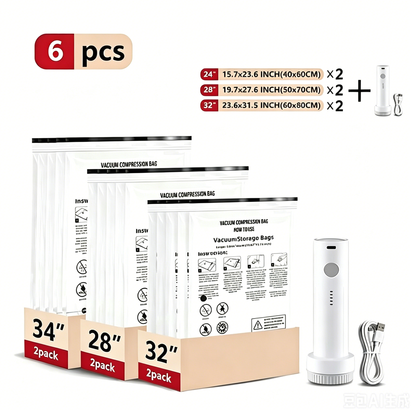 Cordless Travel Vacuum Storage Compression BagSet 7PCS