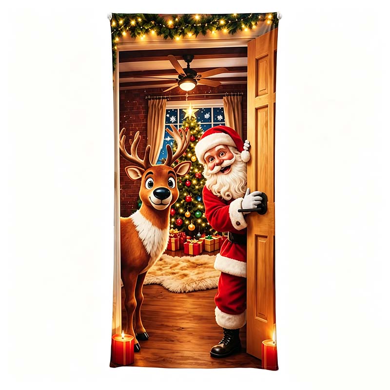Christmas Door Cover - Stretch Fit Santa & Reindeer Door Decoration with 4-Side Elastic Edges🎅 - image 12