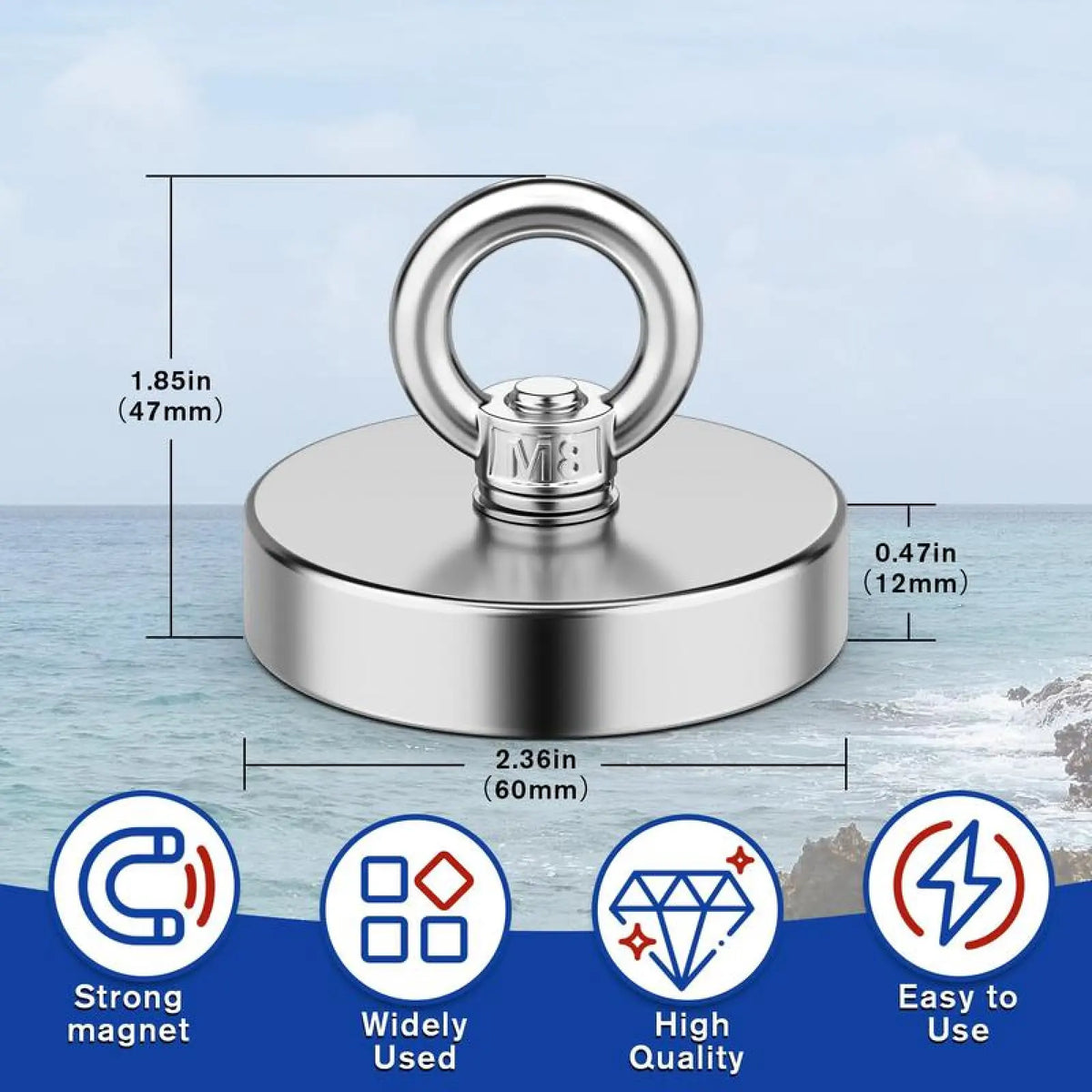 350 LBS Heavy Duty Fishing Magnet, Magnet with Countersunk Eyebolt🧲 - image 10