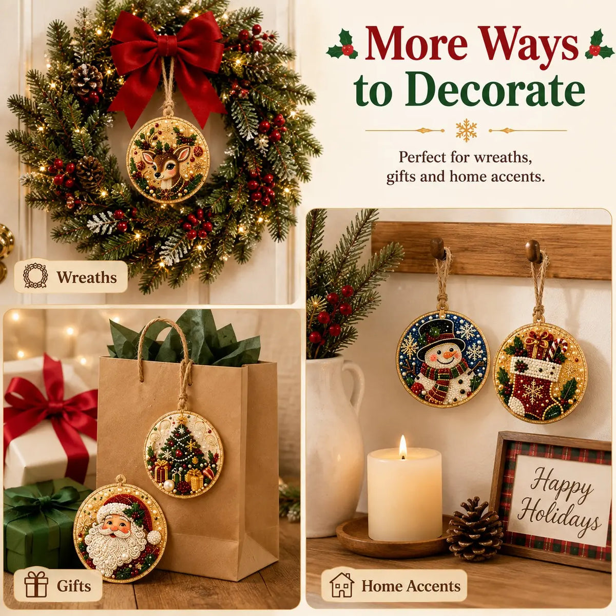 6Pcs/12Pcs Christmas DIY Diamond Painting Ornaments Kit, Xmas Tree Hanging Pendant 🎄 - image 4