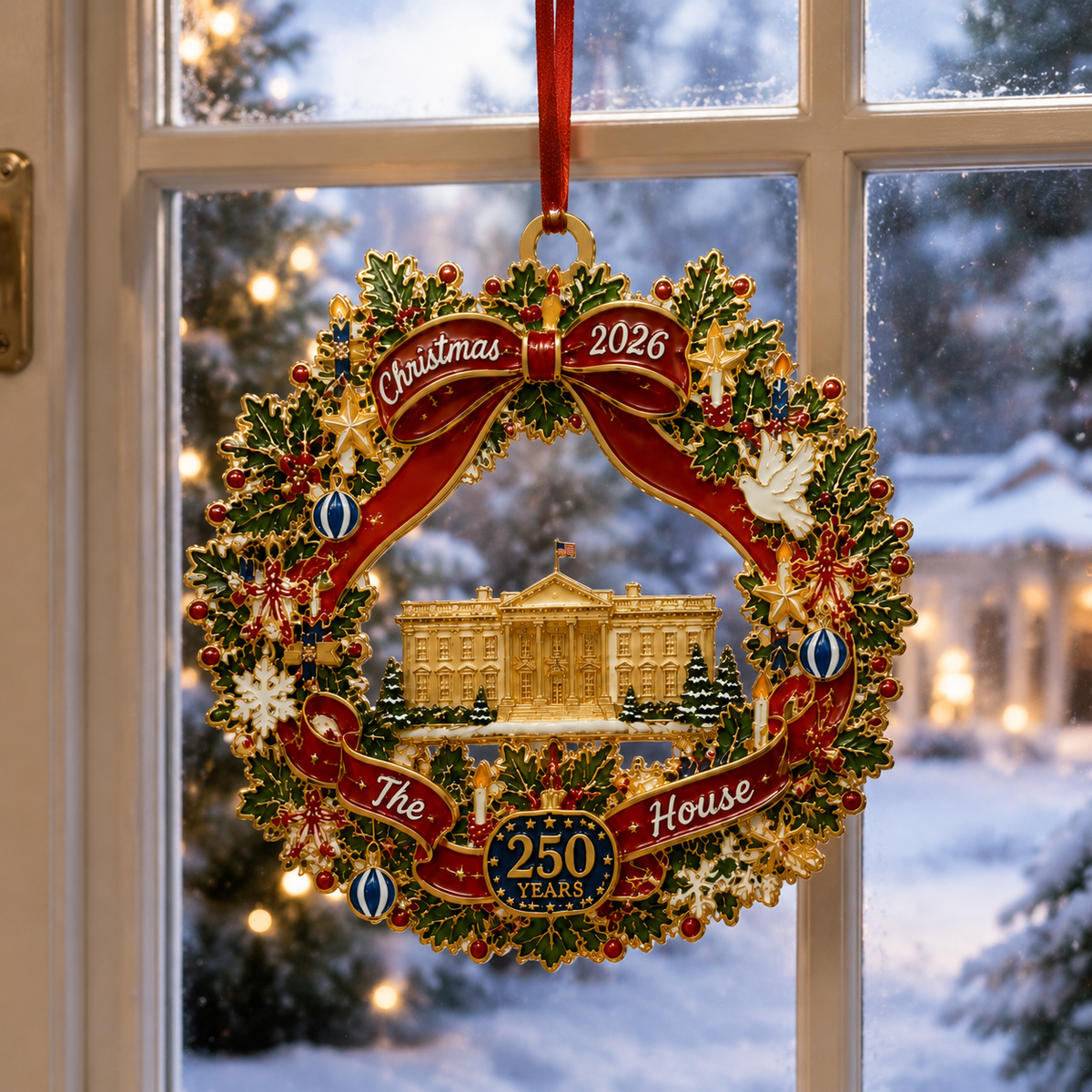 ❤️🔥White House Scene Christmas Wreath Commemorative Ornament