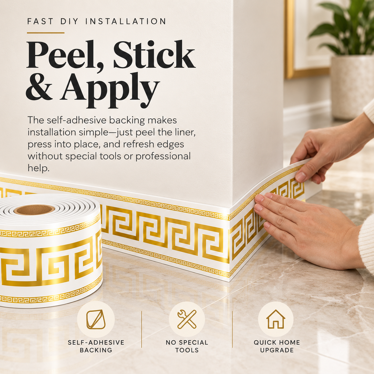 🛠️ No-Tool Vinyl Baseboard Roll – Self-Adhesive Skirting Trim, Removable & Reusable, European Corner Guard for DIY Home Decor - image 2