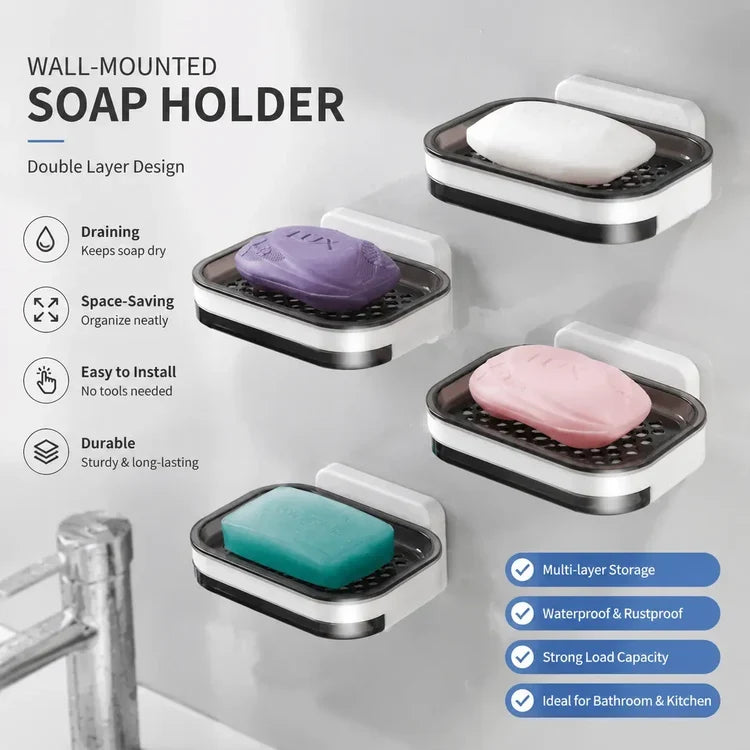 Wall Mounted Double-Layer Soap Bar Holder with Drainage Holes🧼