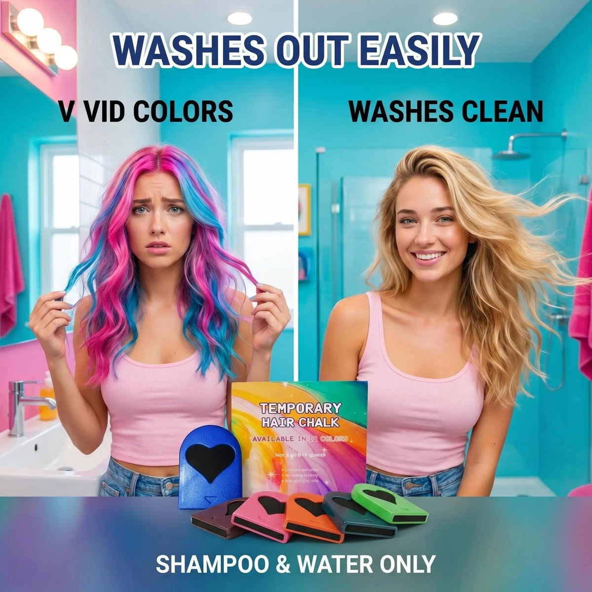 🌈 Instant Hair Color Magic – Washable Temporary Hair Chalk Set ✨ - image 3
