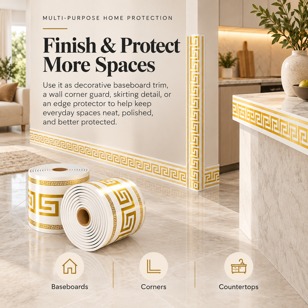 🛠️ No-Tool Vinyl Baseboard Roll – Self-Adhesive Skirting Trim, Removable & Reusable, European Corner Guard for DIY Home Decor - image 4