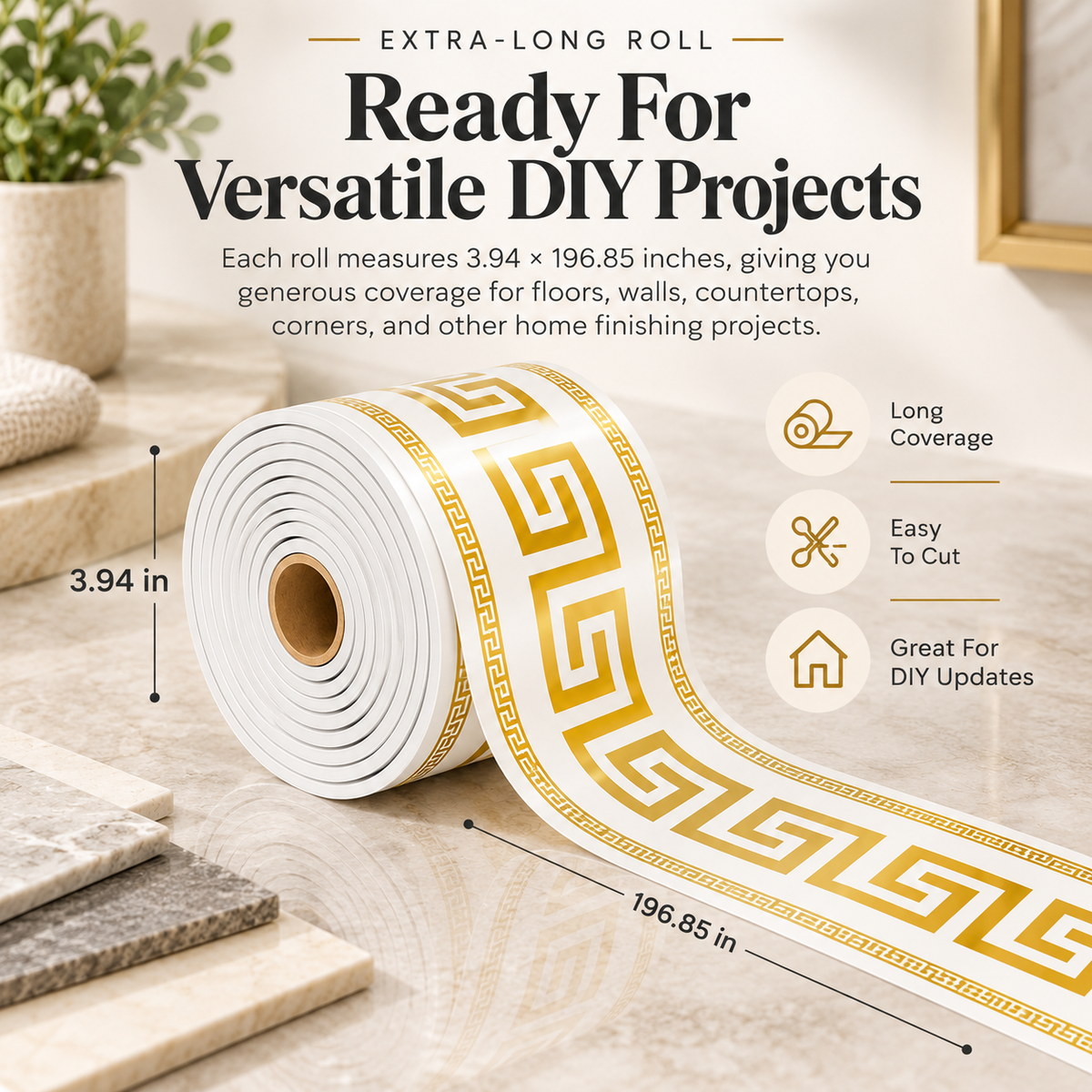 🛠️ No-Tool Vinyl Baseboard Roll – Self-Adhesive Skirting Trim, Removable & Reusable, European Corner Guard for DIY Home Decor - image 5