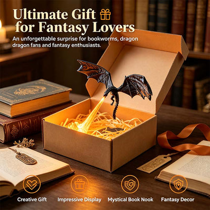 Dragon Flame Book Nook with Light | 3D Printed Mystical Dragon Bookshelf Decor