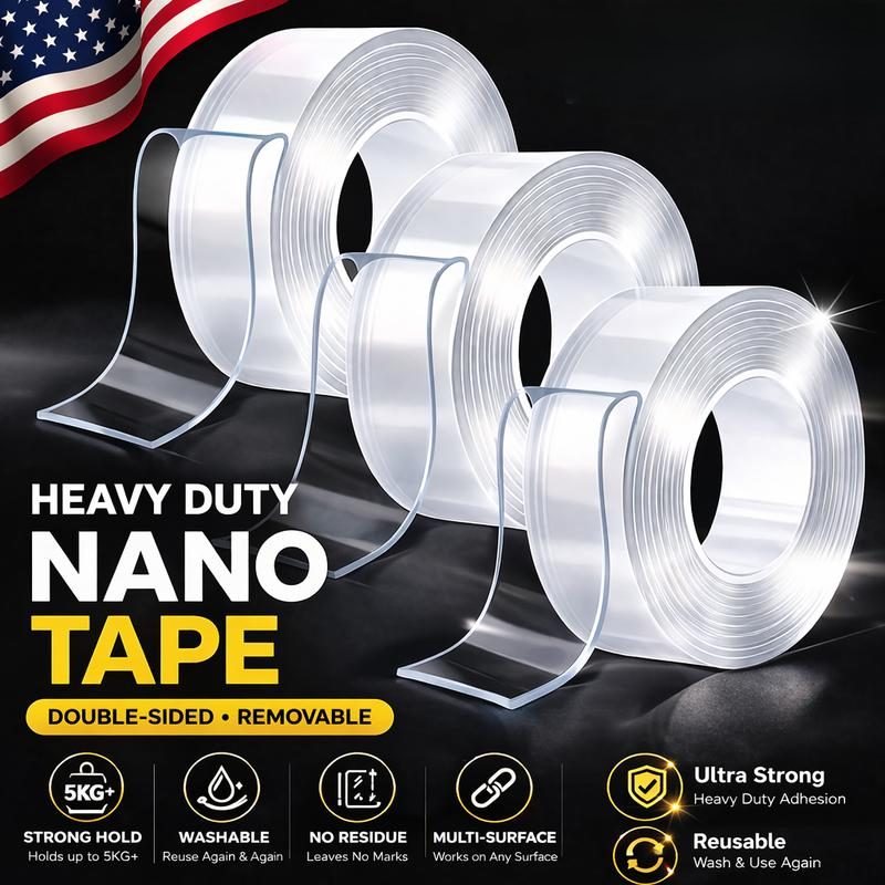 2026 Upgrade Heavy-Duty Nano Tape | 10.5ft Double-Sided Adhesive, Renter-Safe, Residue-Free, Washable, Multi-Surface Mounting Tape for Decor & Hanging-AUX
