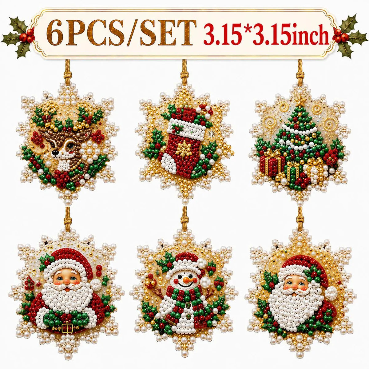 6Pcs/12Pcs Christmas DIY Diamond Painting Ornaments Kit, Xmas Tree Hanging Pendant 🎄 - image 11