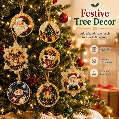 6Pcs/12Pcs Christmas DIY Diamond Painting Ornaments Kit, Xmas Tree Hanging Pendant 🎄 - image 1