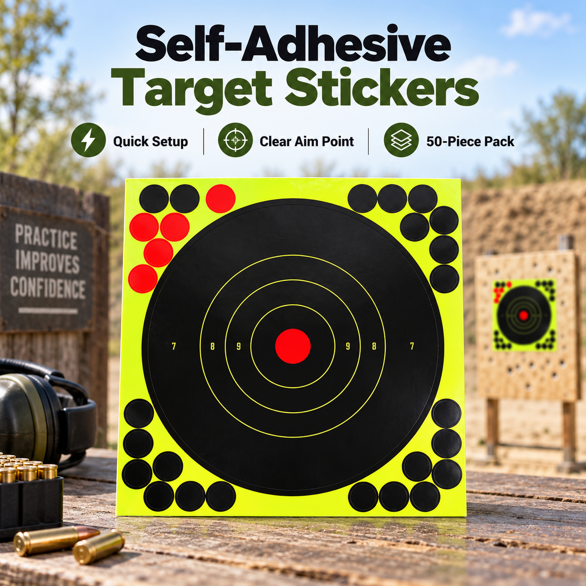 🎯 8' Peel-and-Stick Shooting Targets – 50-Pack Bullseye Stickers - image 1