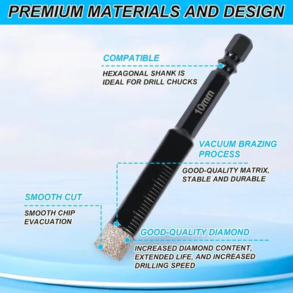 ❤️🔥49% OFF | 6Pcs Dry Diamond Drill Bit Set 🛠 Hex Shank Brazed Hole Saw for Tile, Glass & Granite