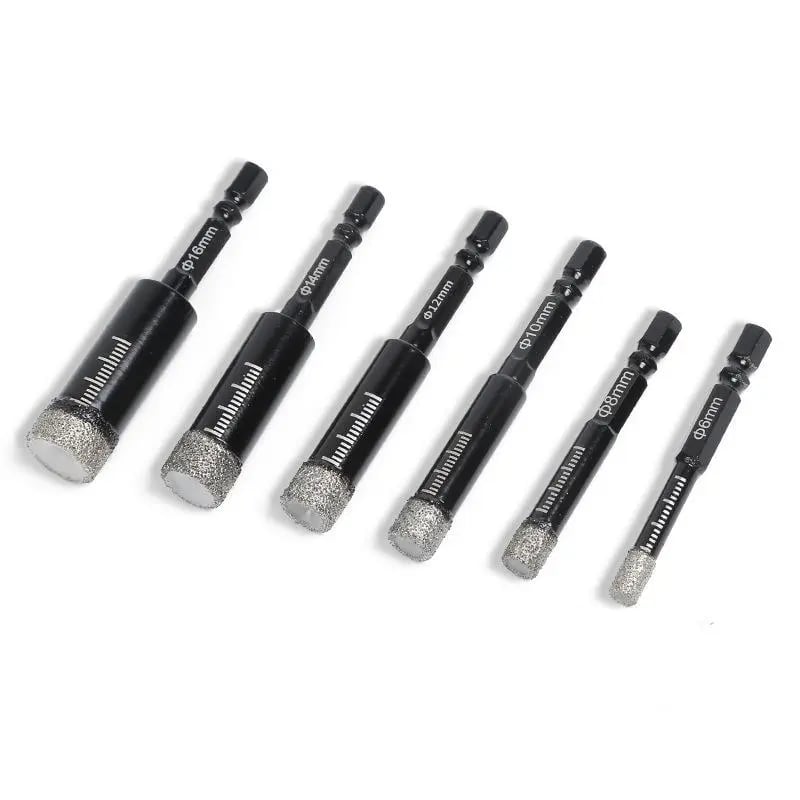 ❤️🔥49% OFF | 6Pcs Dry Diamond Drill Bit Set 🛠 Hex Shank Brazed Hole Saw for Tile, Glass & Granite