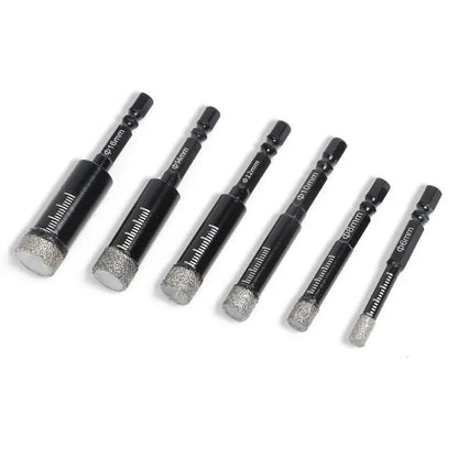 ❤️🔥49% OFF | 6Pcs Dry Diamond Drill Bit Set 🛠 Hex Shank Brazed Hole Saw for Tile, Glass & Granite