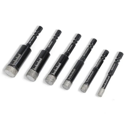 ❤️🔥49% OFF | 6Pcs Dry Diamond Drill Bit Set 🛠 Hex Shank Brazed Hole Saw for Tile, Glass & Granite