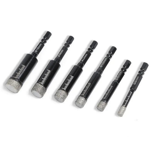 ❤️🔥49% OFF | 6Pcs Dry Diamond Drill Bit Set 🛠 Hex Shank Brazed Hole Saw for Tile, Glass & Granite