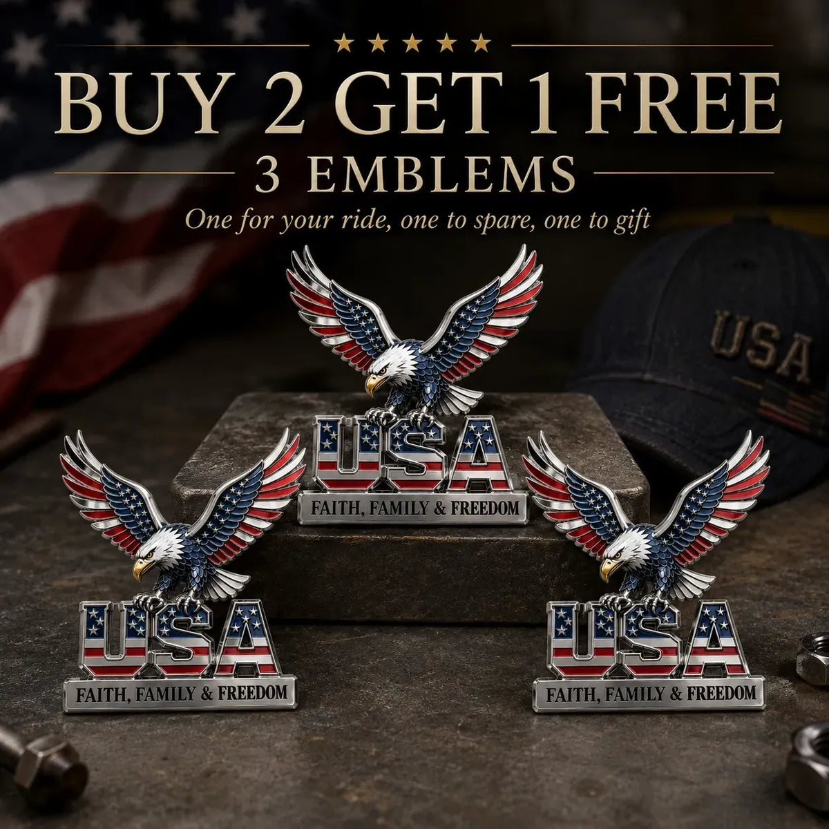 ★USA Faith, Family & Freedom★ Metal Emblem