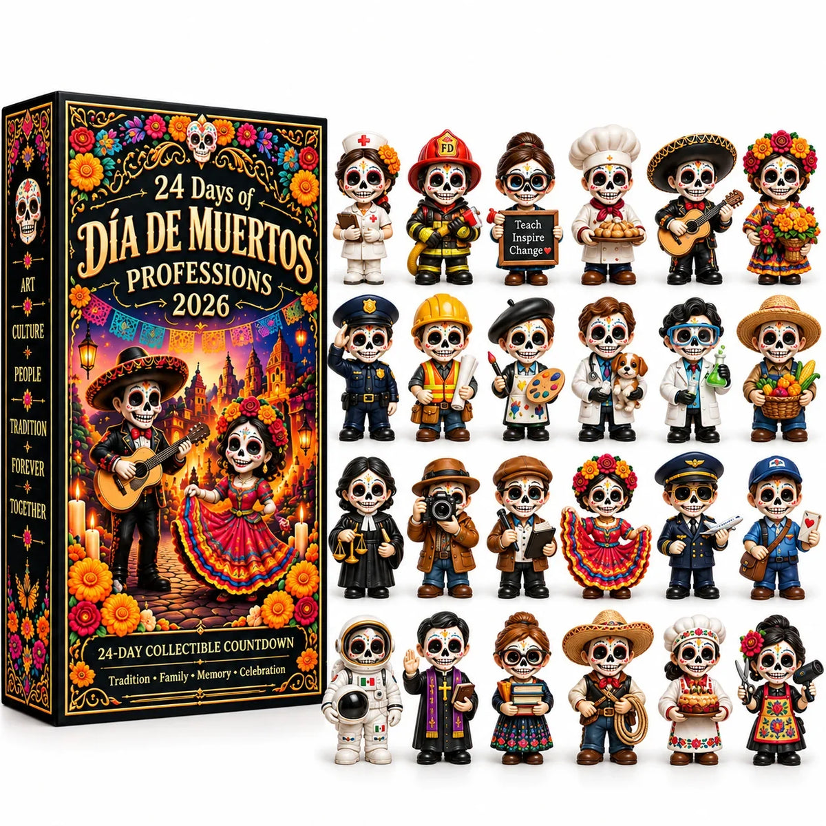 💖Pueblo del Día de Muertos 2026 Countdown Calendar with 24 Unique Miniatures