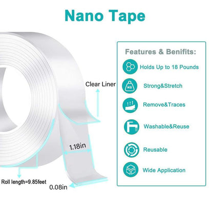 2026 Upgrade Heavy-Duty Nano Tape | 10.5ft Double-Sided Adhesive, Renter-Safe, Residue-Free, Washable, Multi-Surface Mounting Tape for Decor & Hanging-AUX