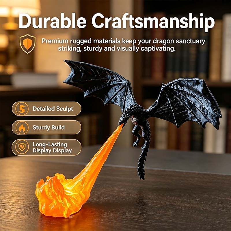Dragon Flame Book Nook with Light | 3D Printed Mystical Dragon Bookshelf Decor