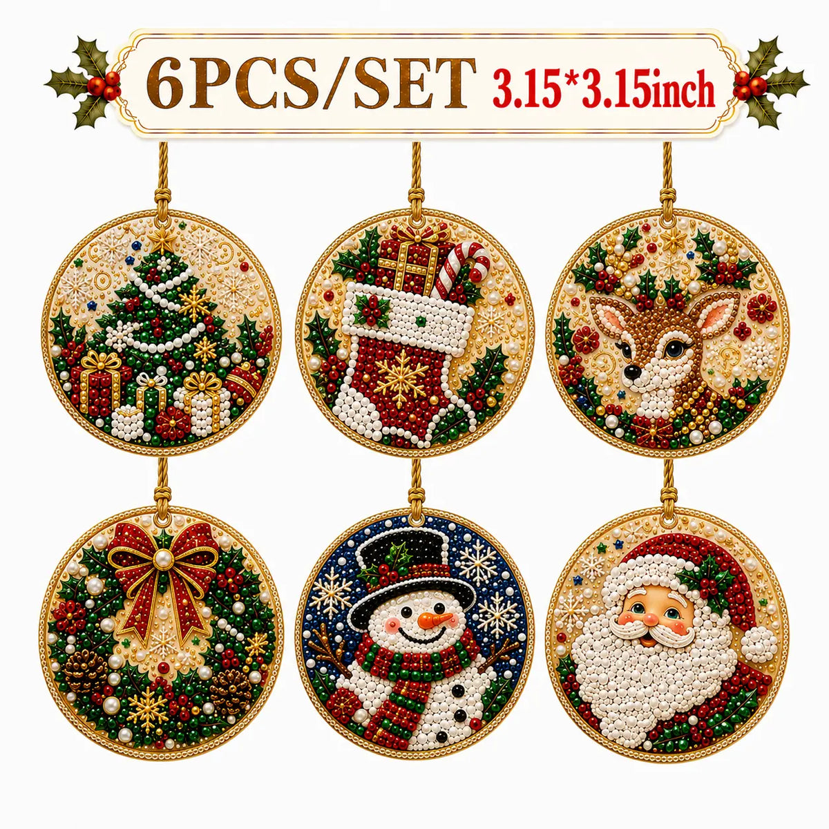 6Pcs/12Pcs Christmas DIY Diamond Painting Ornaments Kit, Xmas Tree Hanging Pendant 🎄 - image 12