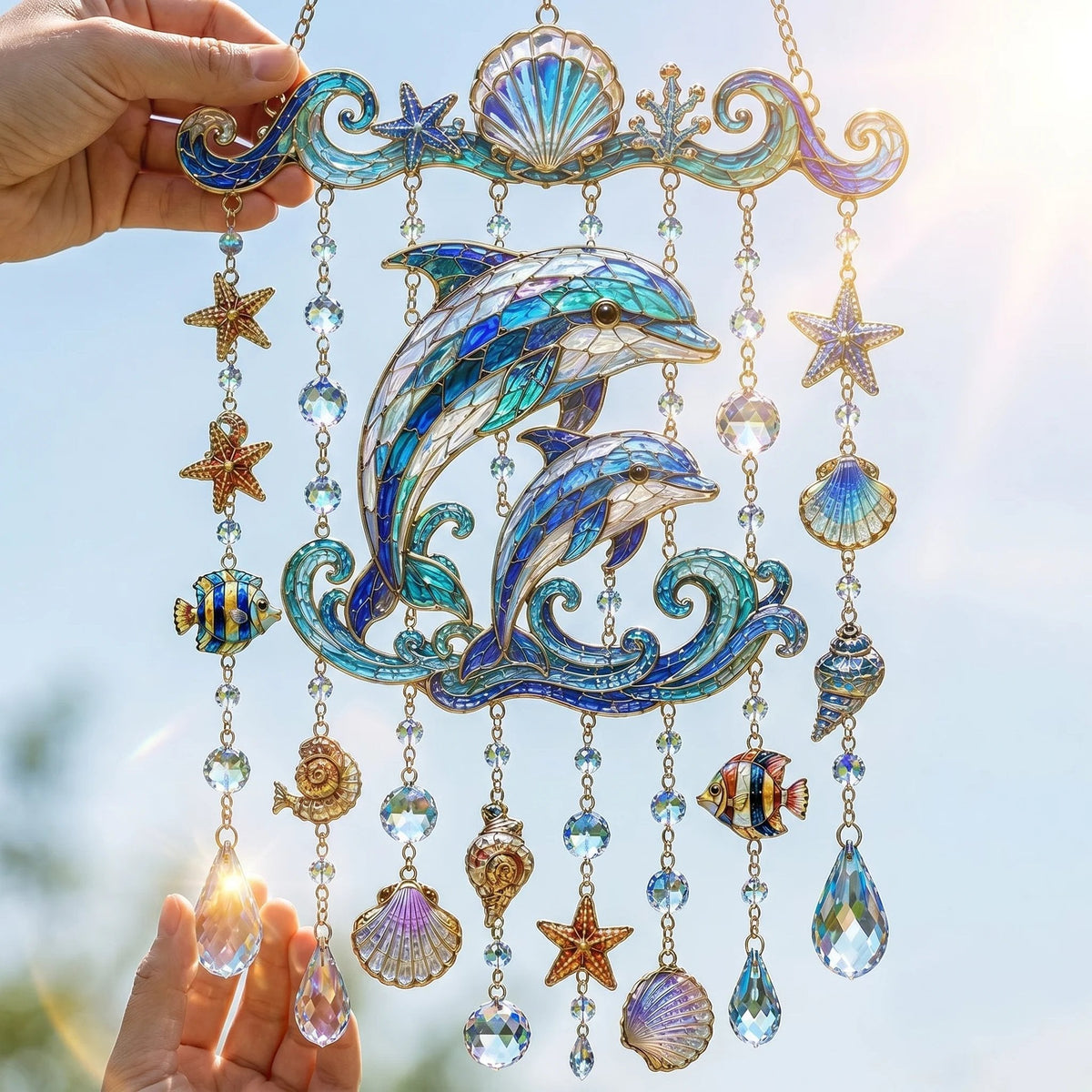 🔥LAST DAY 50% OFF - 🐋🐢🐬Ocean-Themed Crystal Wind Chime – 🌊Bring the Ocean Glow to Your Garden