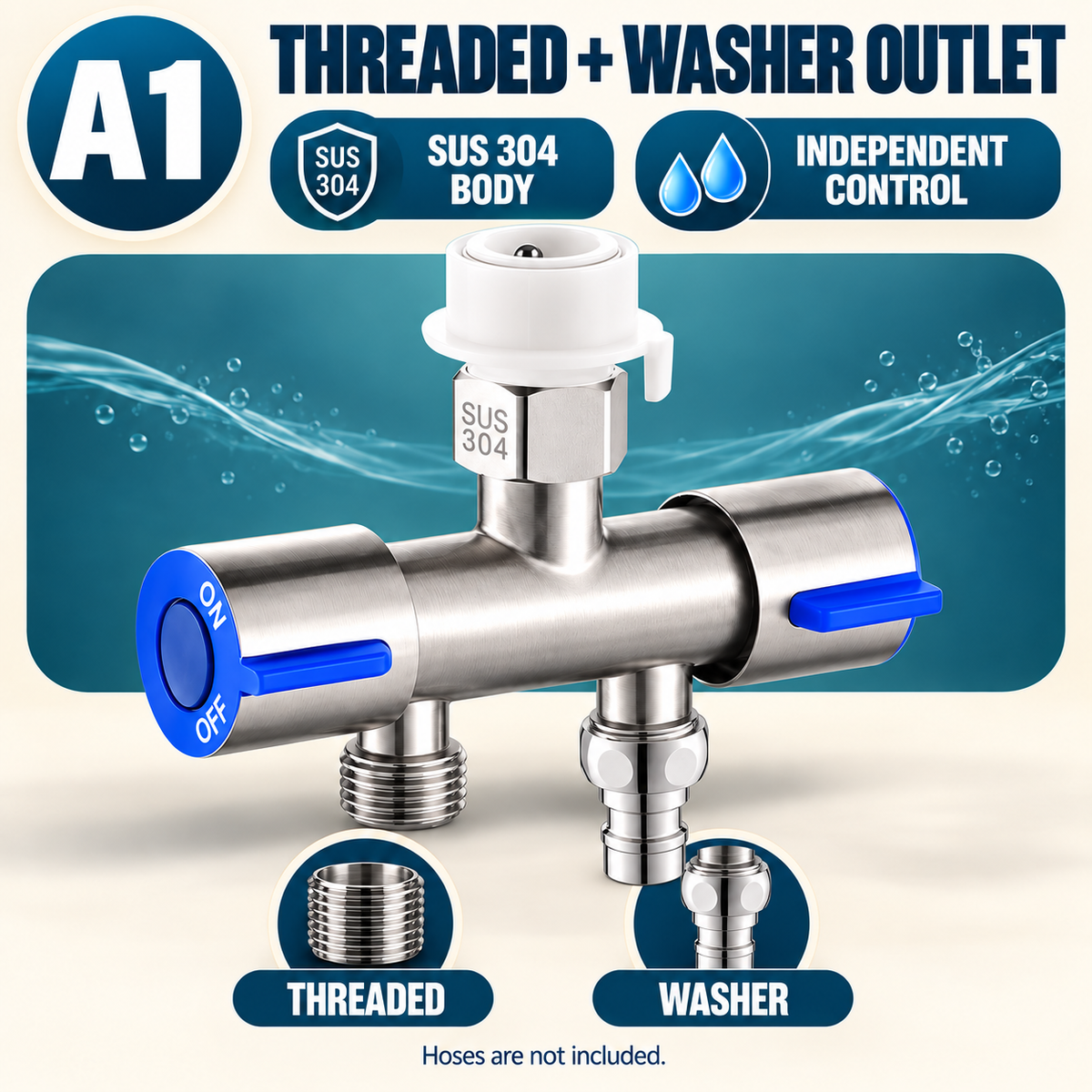 🚿 SUS 304 Dual-Control Faucet Splitter – 2-Way Hose & Washing Machine Adapter - image 9
