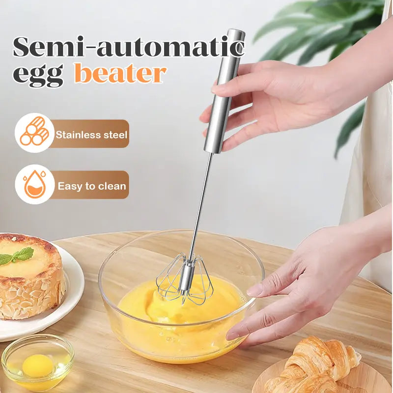 Stainless Steel Hand-Push Rotary Whisk Food-Grade Rust-Resistant Kitchen Utensil - image 4