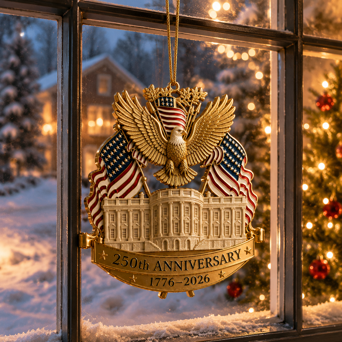 ❤️🔥250th Anniversary Gold Eagle White House Christmas Tree Ornament