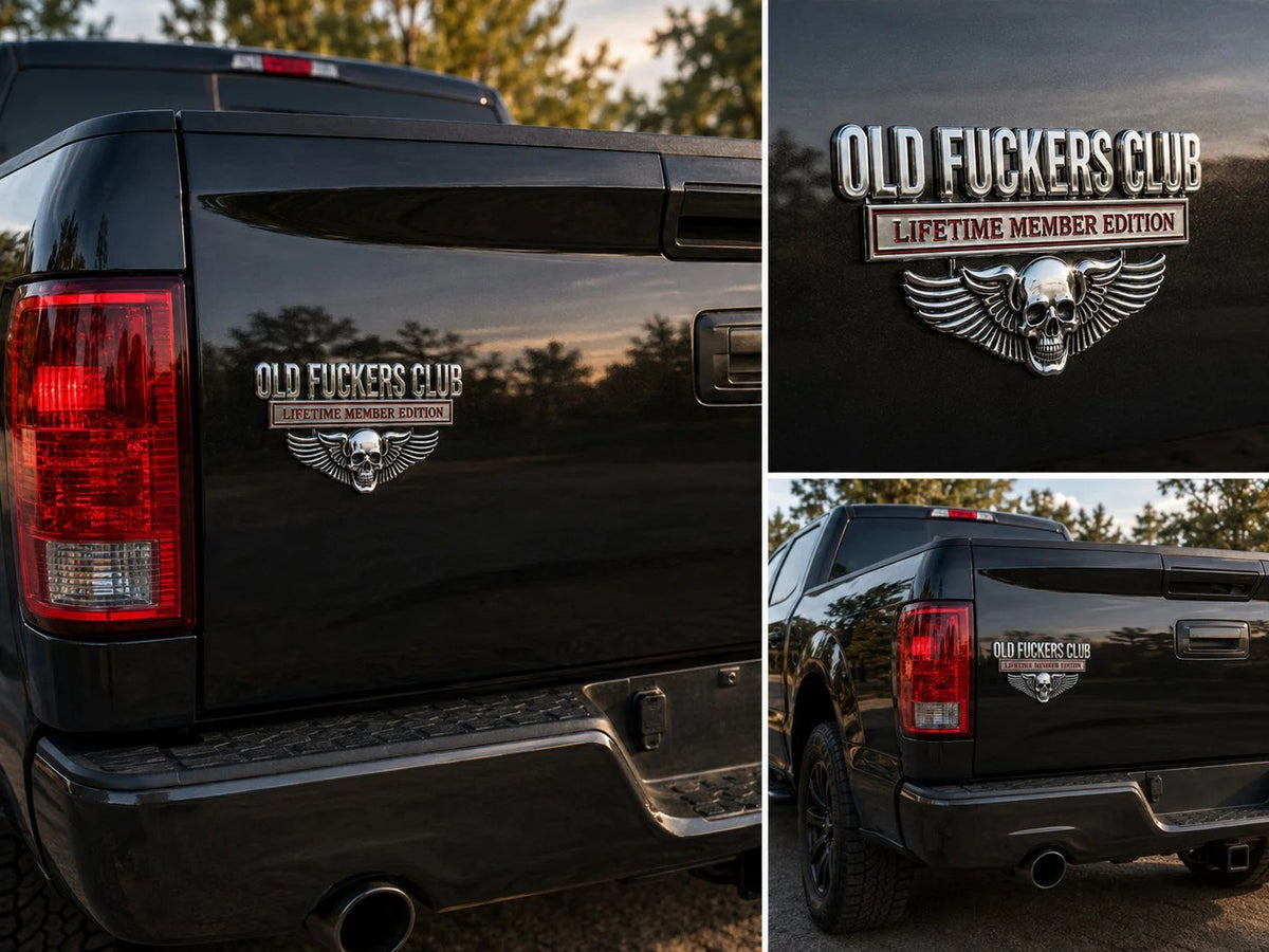 💀 OLD F*CKERS CLUB Metal Car Emblem | Chrome Peel-and-Stick Badge for Trucks, SUVs, Toolboxes & Garages 😎 - image 4