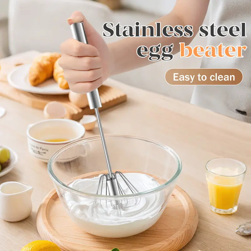Stainless Steel Hand-Push Rotary Whisk Food-Grade Rust-Resistant Kitchen Utensil - image 1