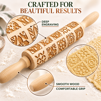 Stamp Cookies Instantly! No-Stick Engraved Beech Rolling Pin - image 2