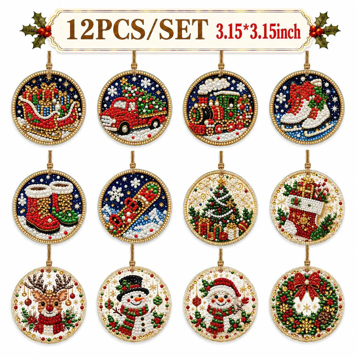 6Pcs/12Pcs Christmas DIY Diamond Painting Ornaments Kit, Xmas Tree Hanging Pendant 🎄 - image 13