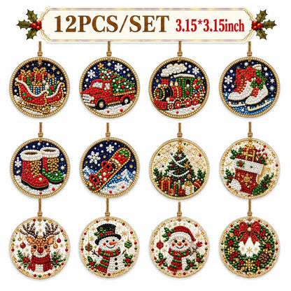 6Pcs/12Pcs Christmas DIY Diamond Painting Ornaments Kit, Xmas Tree Hanging Pendant 🎄 - image 13
