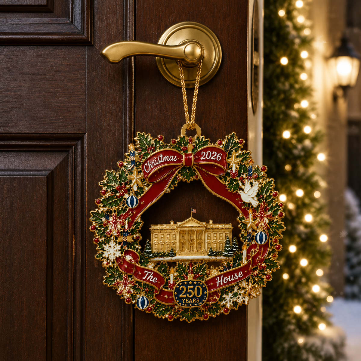 ❤️🔥White House Scene Christmas Wreath Commemorative Ornament