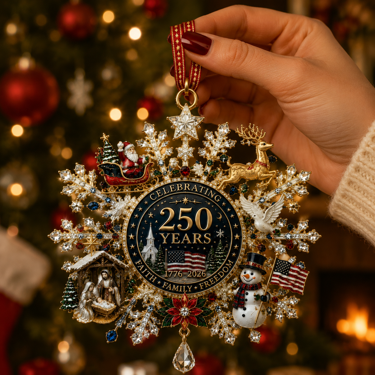 ❤️🔥Patriotic Limited Edition – Sparkling Christmas Commemorative Snowflake Ornament