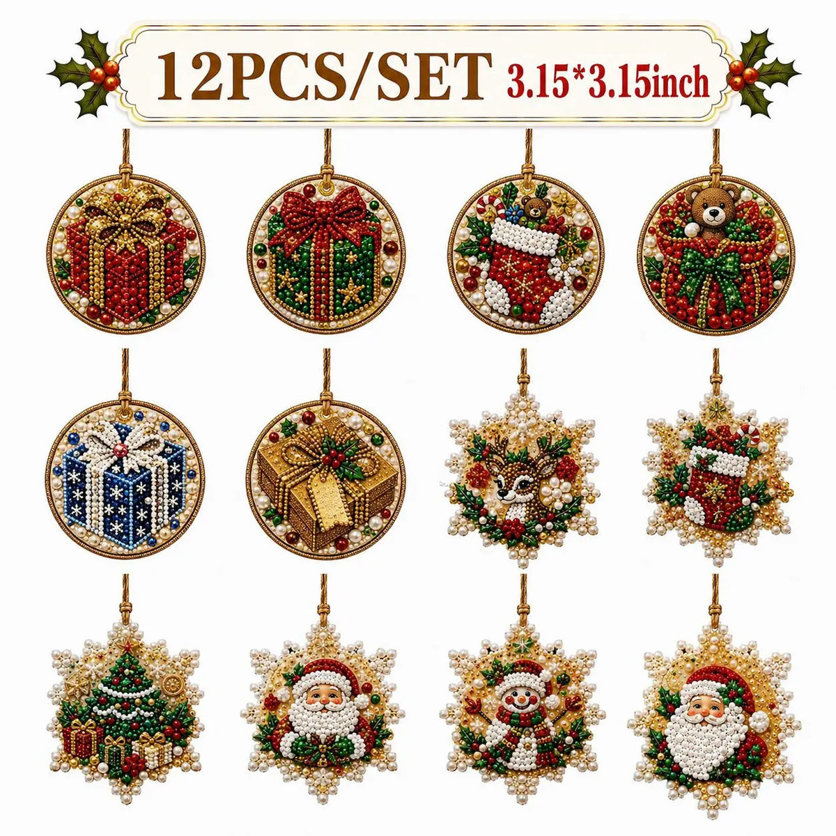 6Pcs/12Pcs Christmas DIY Diamond Painting Ornaments Kit, Xmas Tree Hanging Pendant 🎄 - image 14