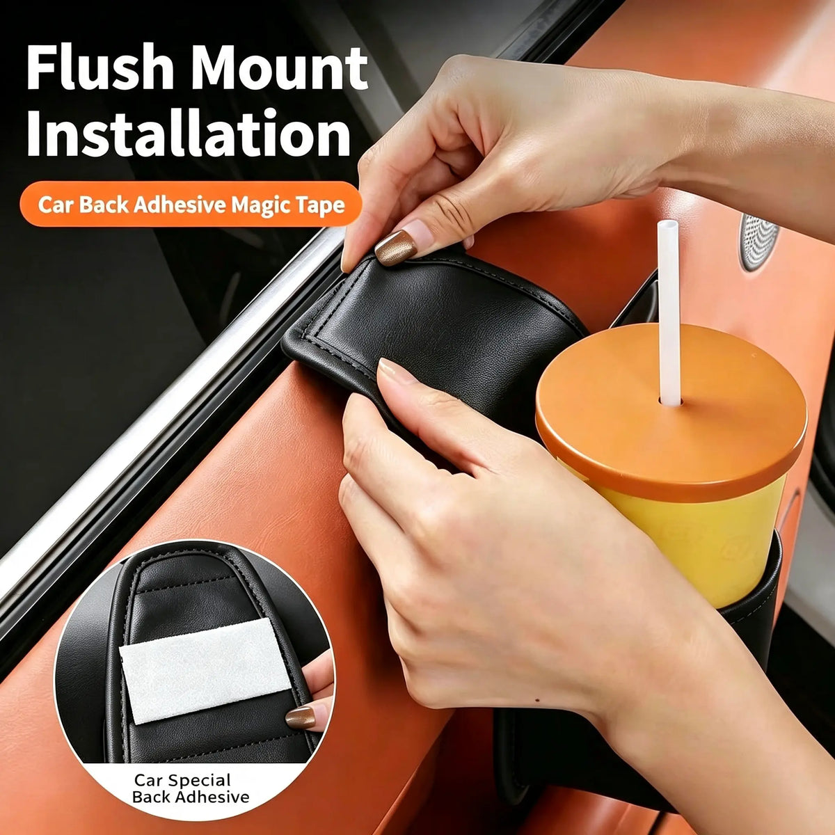 Leather car door storage pocket - double-layer compartments, scratch-proof flannel lining💼