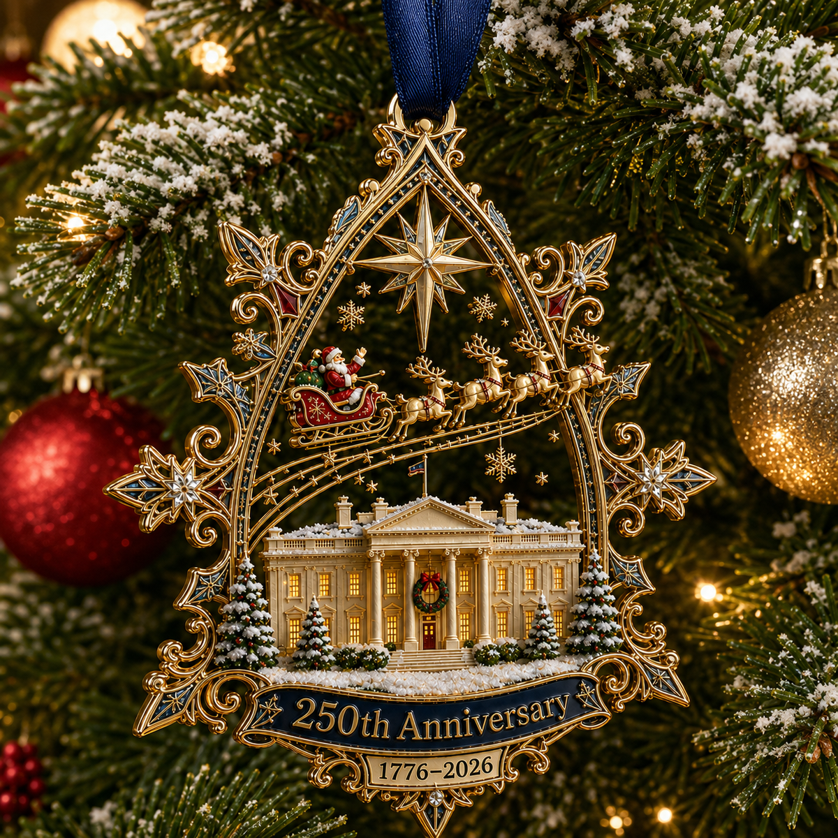 💖🔥Last 30pcs🔥250th Anniversary: Santa Flying Over the White House on a Snowy Night