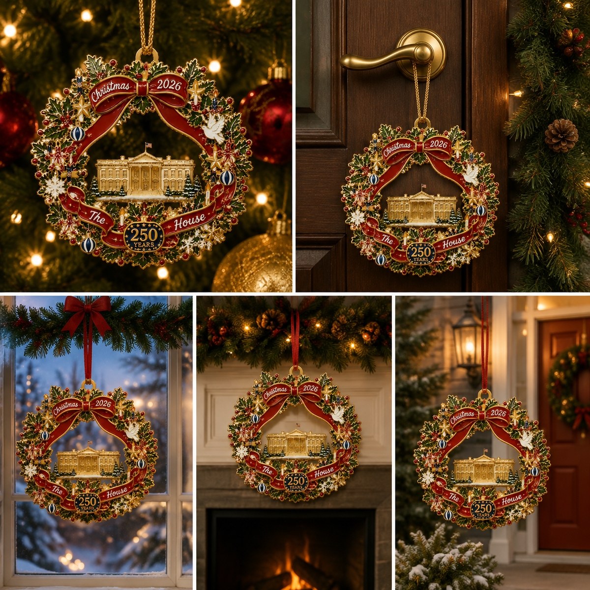 ❤️🔥White House Scene Christmas Wreath Commemorative Ornament