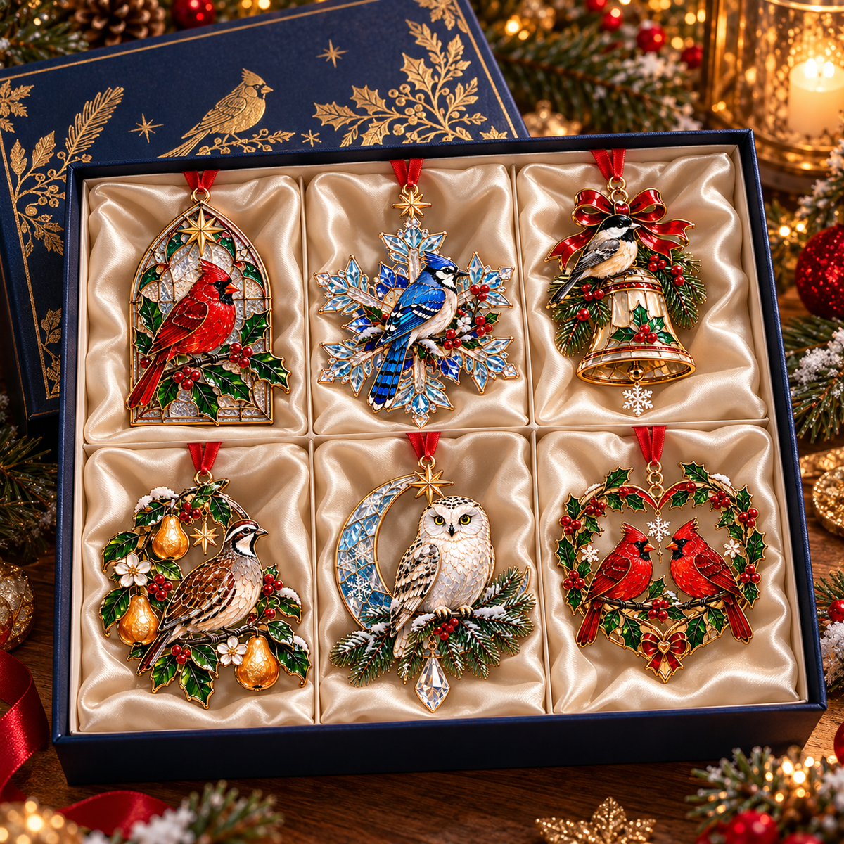 2026 Feathered Christmas Jewels – 6-Piece Bird Ornament Gift Set