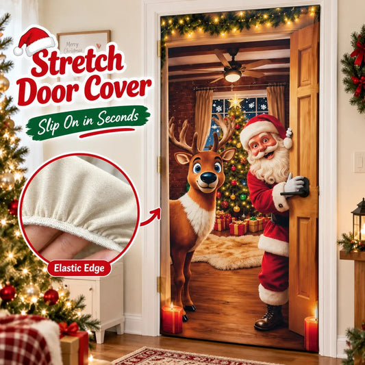Christmas Door Cover - Stretch Fit Santa & Reindeer Door Decoration with 4-Side Elastic Edges🎅 - image 1