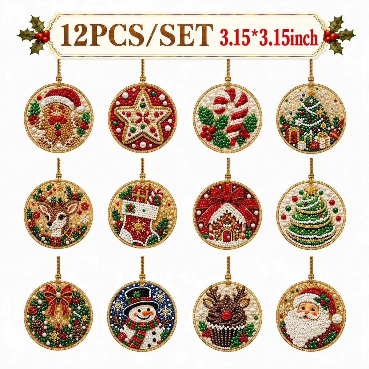 6Pcs/12Pcs Christmas DIY Diamond Painting Ornaments Kit, Xmas Tree Hanging Pendant 🎄 - image 15