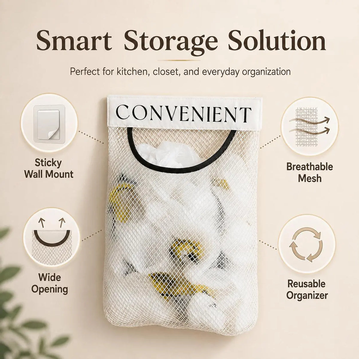 5PCS Grocery Garbage Bag Holder Trash Bag Dispenser Sticky Wall Mounted Mesh🛒 - image 8