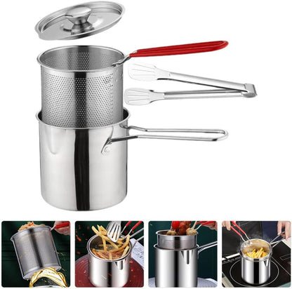 Stainless Steel Deep Fryer Set - 1-Person Mini Pot with Fry Pot, Filter Basket & Food Clip 🍳 - image 5