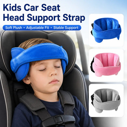 Soft Plush Adjustable Car Seat Head Support Strap with Padded Side Cushions for Kids - image 5