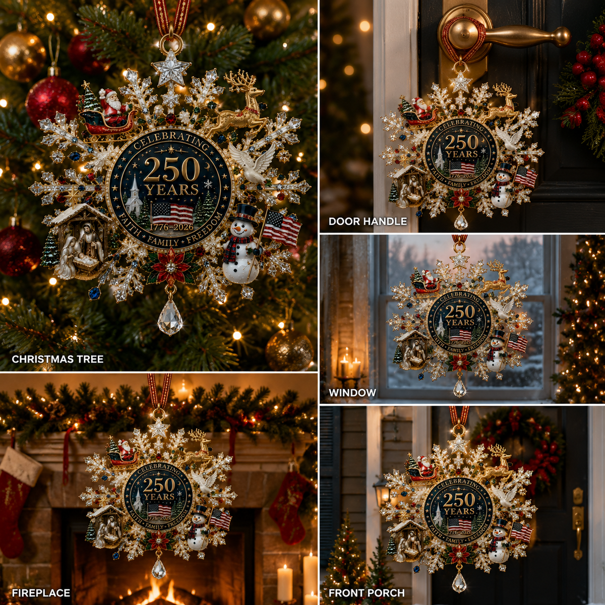 ❤️🔥Patriotic Limited Edition – Sparkling Christmas Commemorative Snowflake Ornament