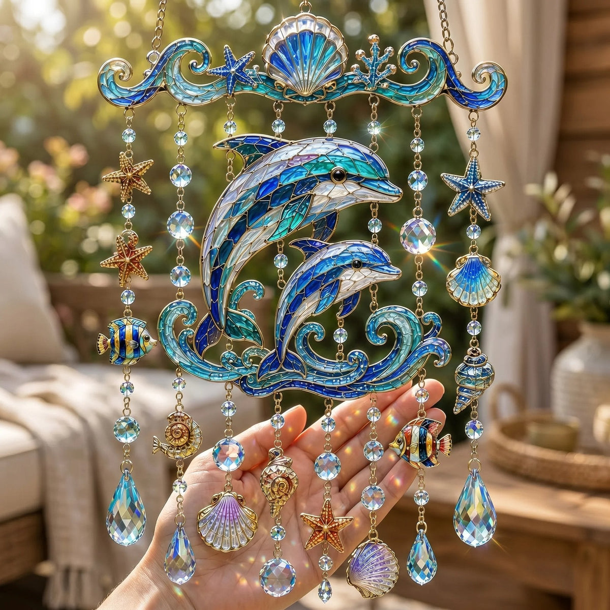 🔥LAST DAY 50% OFF - 🐋🐢🐬Ocean-Themed Crystal Wind Chime – 🌊Bring the Ocean Glow to Your Garden